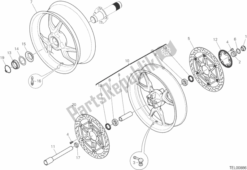 All parts for the Wheels of the Ducati Multistrada 1200 S Touring Brasil 2016